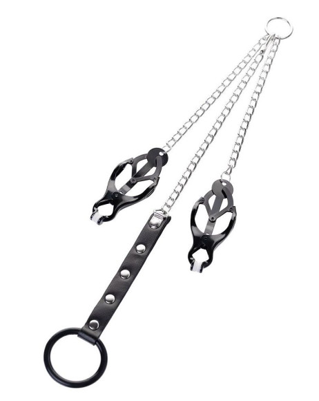 Черно-серебристые зажимы для сосков с кольцом для пениса TOYFA Metal Черно-серебристые зажимы для сосков с кольцом для пениса TOYFA Metal