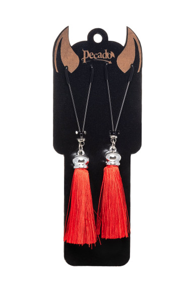 Зажимы на соски «Вилки» с красными кисточками из шелка Зажимы на соски «Вилки» с красными кисточками из шелка