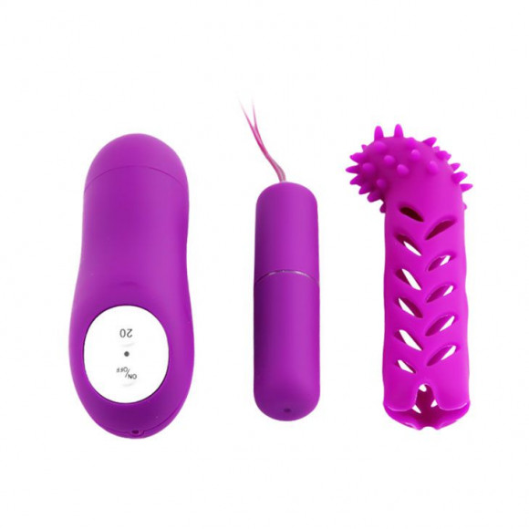 Лиловый вибратор MAGIC X20 с насадкой  и пультом ДУ - 10 см.