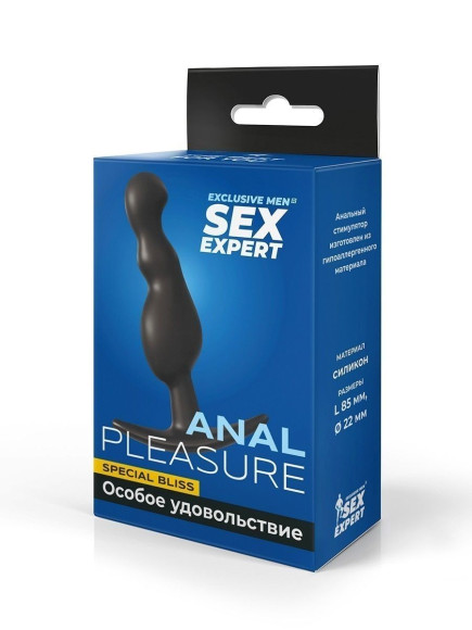 Черная фигурная анальная втулка - 8,5 см.