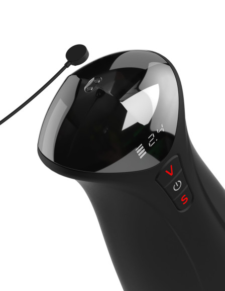 Телесный мастурбатор-вагина в черной колбе с вибрацией Fuck-O-Matic Pro XL