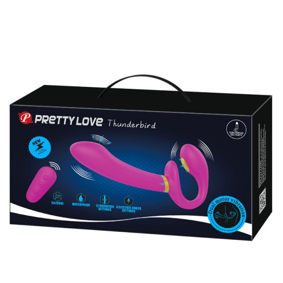 Лиловый безремневой страпон с функцией электростимуляции Thunderbird Лиловый безремневой страпон с функцией электростимуляции Thunderbird