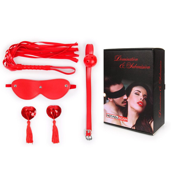 Пикантный набор БДСМ из 4 предметов в красном цвете Пикантный набор БДСМ из 4 предметов в красном цвете