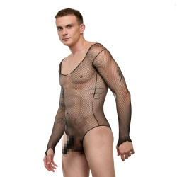 Мужское боди-сетка с длинным рукавом Мужское боди-сетка с длинным рукавом