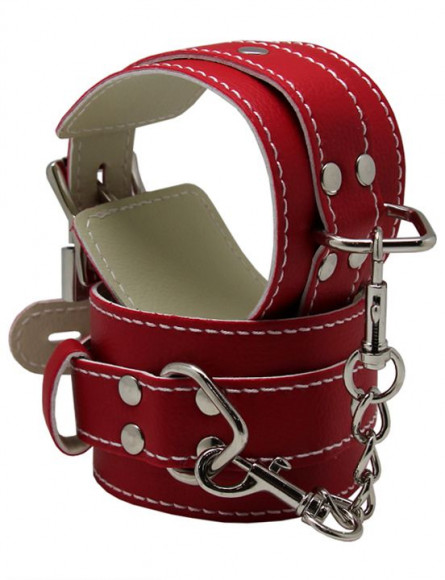 Красные регулируемые наручники с фиксацией на карабинах Красные регулируемые наручники с фиксацией на карабинах