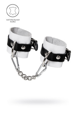 Бело-черные кожаные наручники с одним ремешком с люверсами Бело-черные кожаные наручники с одним ремешком с люверсами
