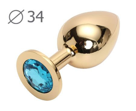 Коническая золотистая анальная втулка с голубым кристаллом - 8,2 см. Коническая золотистая анальная втулка с голубым кристаллом - 8,2 см.