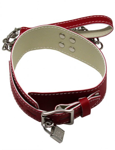Красный ошейник с металлическим поводком и замочком