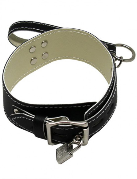 Черный ошейник с металлическим поводком с ручкой Черный ошейник с металлическим поводком с ручкой