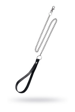 Поводок с ручкой из черной натуральной кожи и карабином для ошейника Поводок с ручкой из черной натуральной кожи и карабином для ошейника