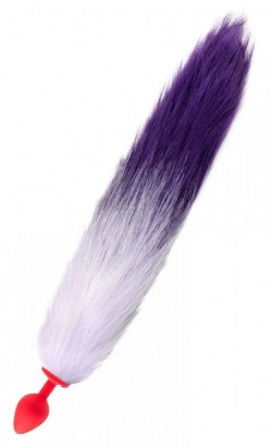 Красная анальная пробка с сиренево-фиолетовым хвостиком Красная анальная пробка с сиренево-фиолетовым хвостиком