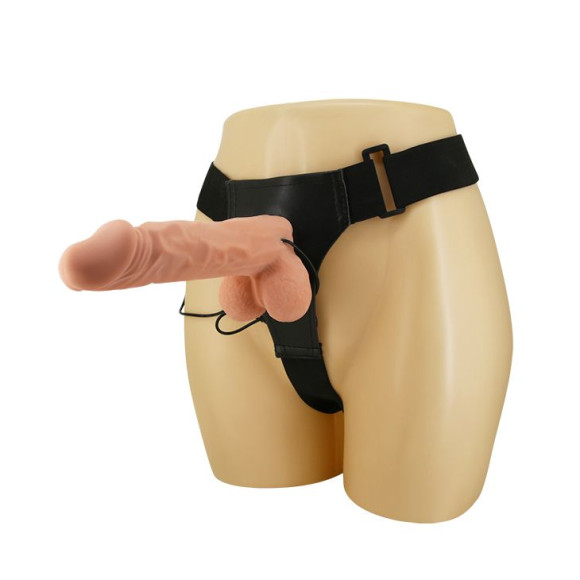 Телесный женский вибрострапон на ремешках с проводным пультом Телесный женский вибрострапон на ремешках с проводным пультом