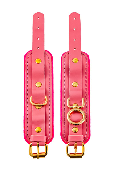 Розовые двуслойные кожаные наручники-браслеты Розовые двуслойные кожаные наручники-браслеты