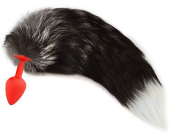 Красная силиконовая анальная пробка с лисьим хвостом