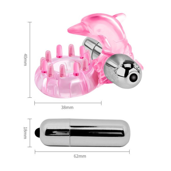 Розовое виброкольцо-дельфин с шипами