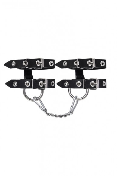 Черные однослойные наручники из двух ремешков Черные однослойные наручники из двух ремешков