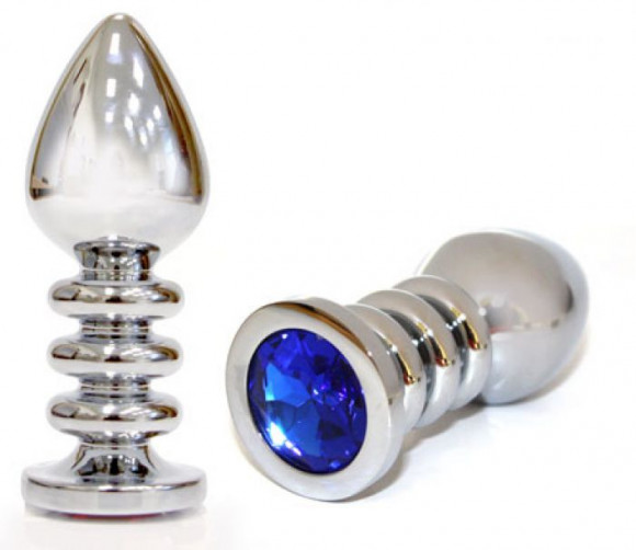 Большая серебристая анальная пробка с синим кристаллом - 10 см. Большая серебристая анальная пробка с синим кристаллом - 10 см.