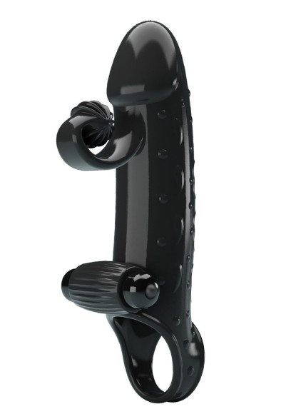 Черная вибронасадка на пенис с подхватом мошонки - 20 см. Черная вибронасадка на пенис с подхватом мошонки - 20 см.