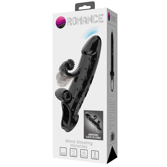 Черная вибронасадка на пенис с подхватом мошонки - 20 см. Черная вибронасадка на пенис с подхватом мошонки - 20 см.