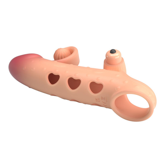 Телесная вибронасадка на пенис с подхватом мошонки - 20 см.