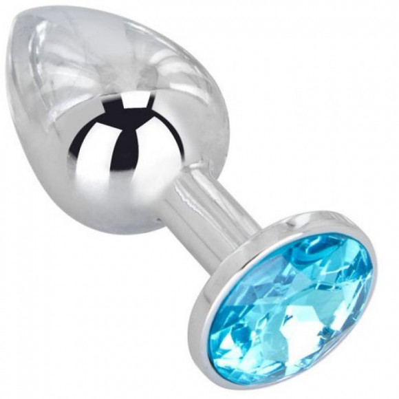 Стальная анальная пробка с голубым кристаллом - 7 см. Стальная анальная пробка с голубым кристаллом - 7 см.