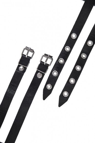 Черный ошейник из двух ремешков с поводком Черный ошейник из двух ремешков с поводком