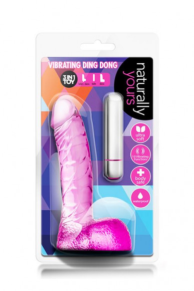 Розовый вибратор-реалистик Vibrating Ding Dong - 16,5 см.