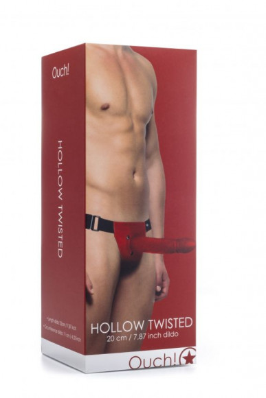 Красный полый страпон Hollow Twisted Strap On - 20 см.