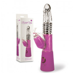 Сиренево-розовый вибромассажер-ротатор с клиторальным стимулятором - 23 см.