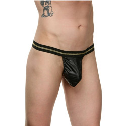 Мужские трусы-стринги с золотистой полоской на резинке Мужские трусы-стринги с золотистой полоской на резинке