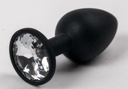 Черная силиконовая анальная пробка с прозрачным стразом - 7,1 см. Черная силиконовая анальная пробка с прозрачным стразом - 7,1 см.