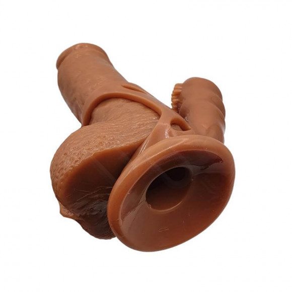 Коричневый полый поясной фаллоимитатор с вибронасадкой Jiang - 18 см. Коричневый полый поясной фаллоимитатор с вибронасадкой Jiang - 18 см.