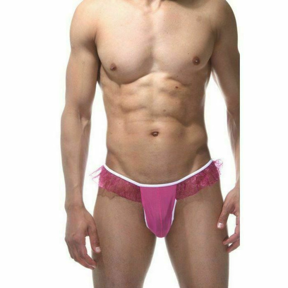 Мужские розовые трусы-тонги с оборками Мужские розовые трусы-тонги с оборками