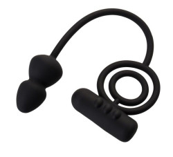 Чёрное эрекционное кольцо с вибропулькой и анальным хвостом Чёрное эрекционное кольцо с вибропулькой и анальным хвостом